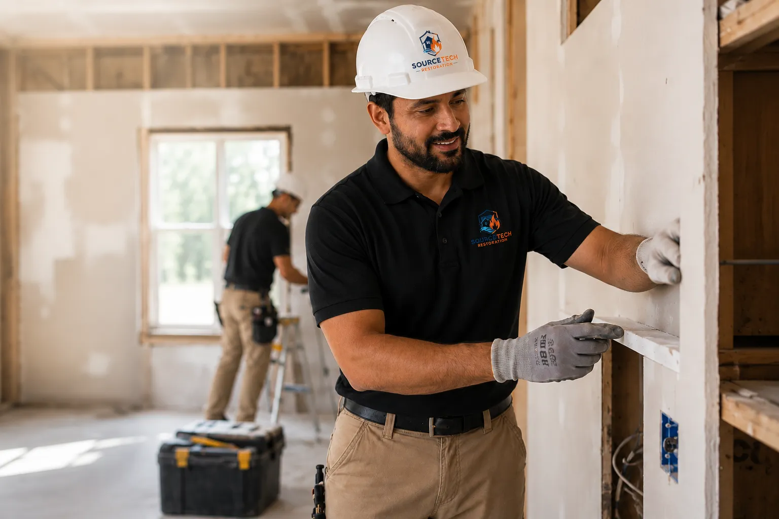 Restoration technicians responding to residential water damage